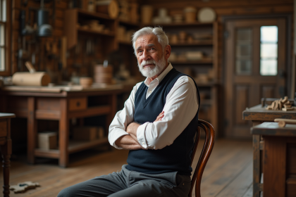 Homme âgé dans un atelier de menuiserie traditionnel