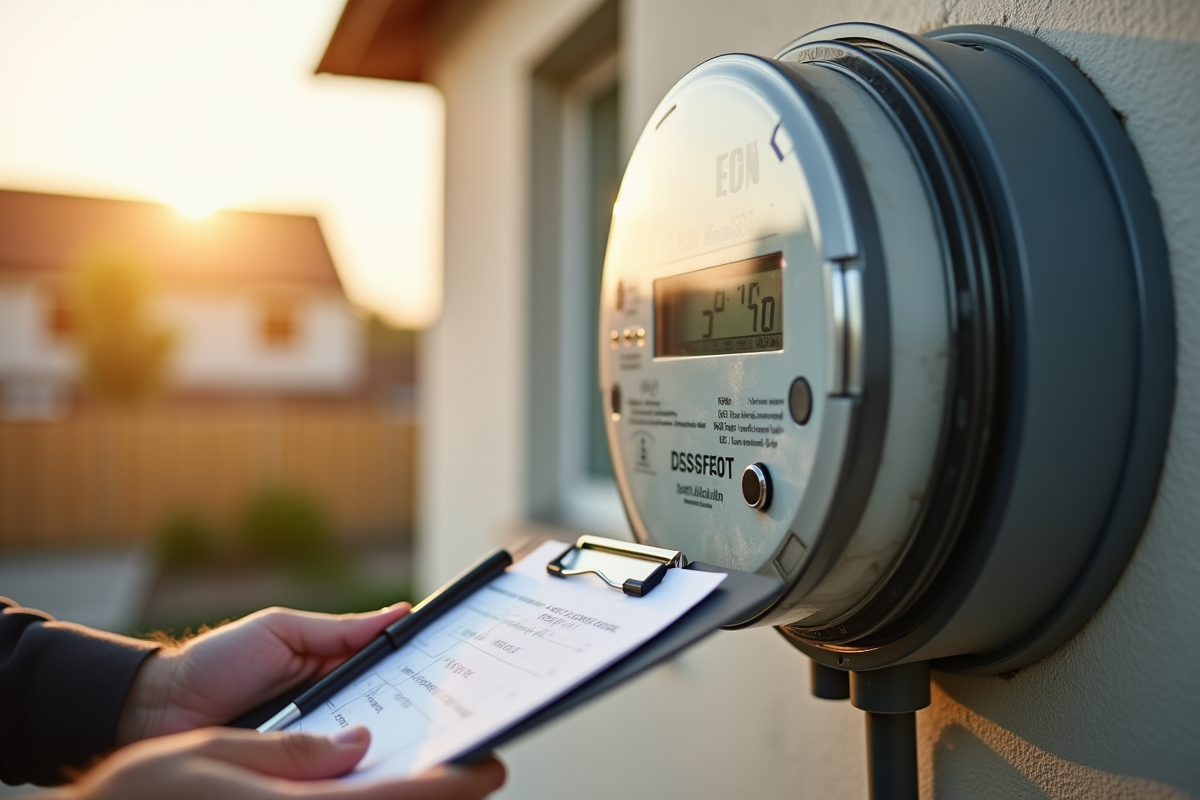 Gros plan sur un compteur électrique avec un professionnel en audit