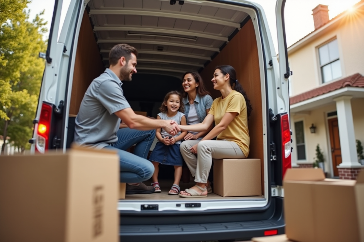 Famille souriante serrant la main d