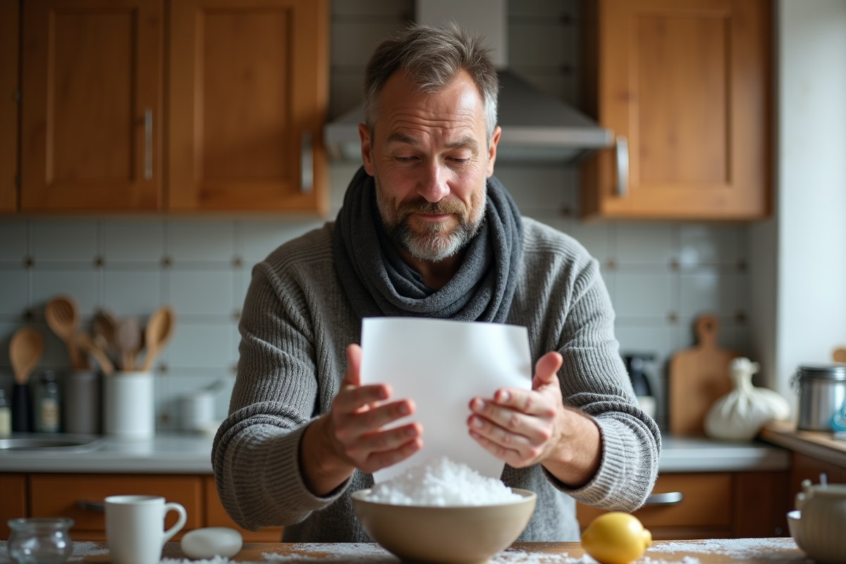 Homme d age moyen secoue du papier pour simuler la neige