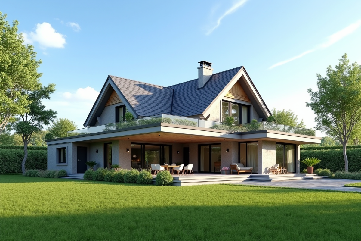 Maison urbaine avec extension moderne en journée