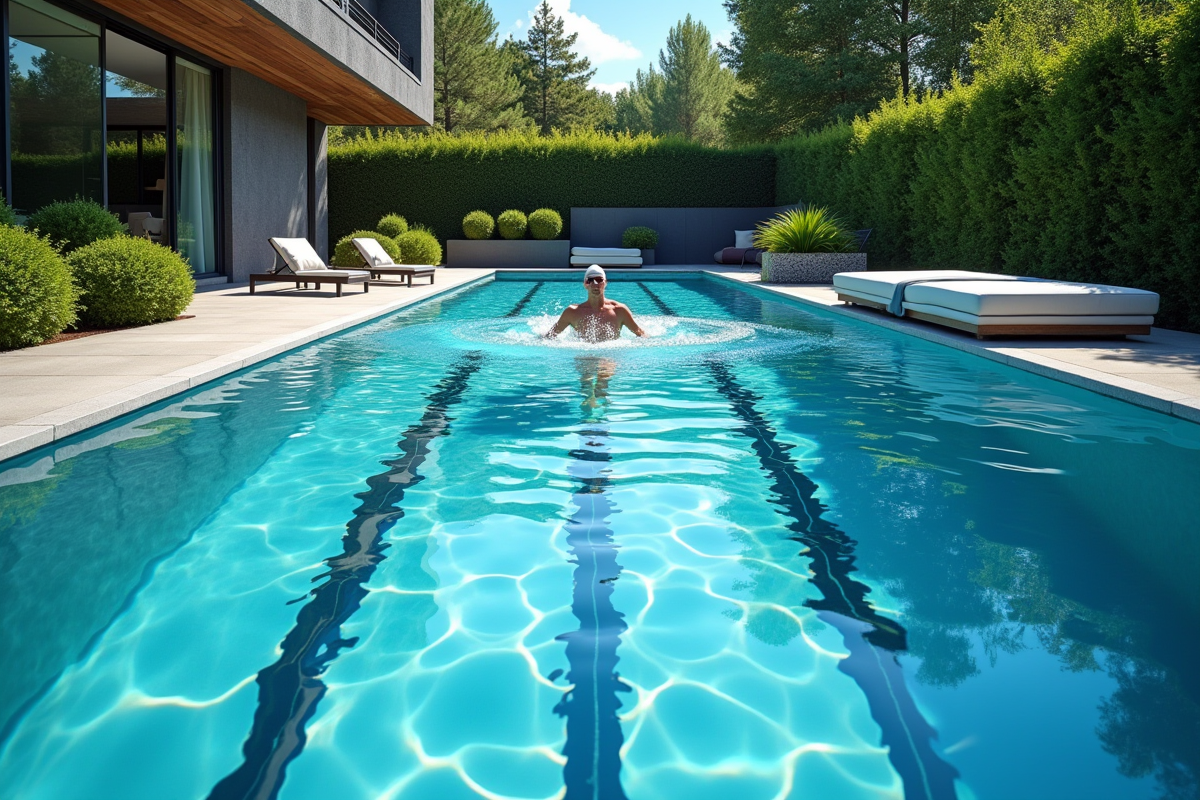Piscine moderne extérieure pour nage en longueur avec système contre-courant