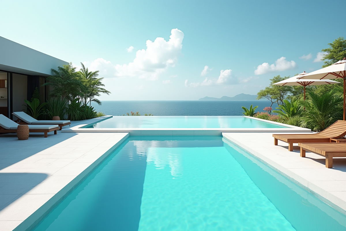 Piscine moderne avec eau turquoise et décoration élégante