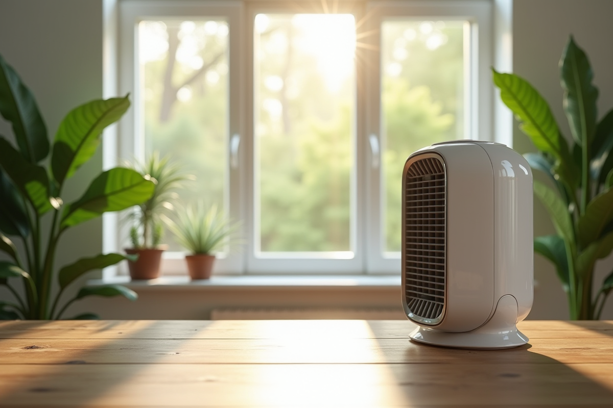 Salon moderne avec plantes et purificateur d'air
