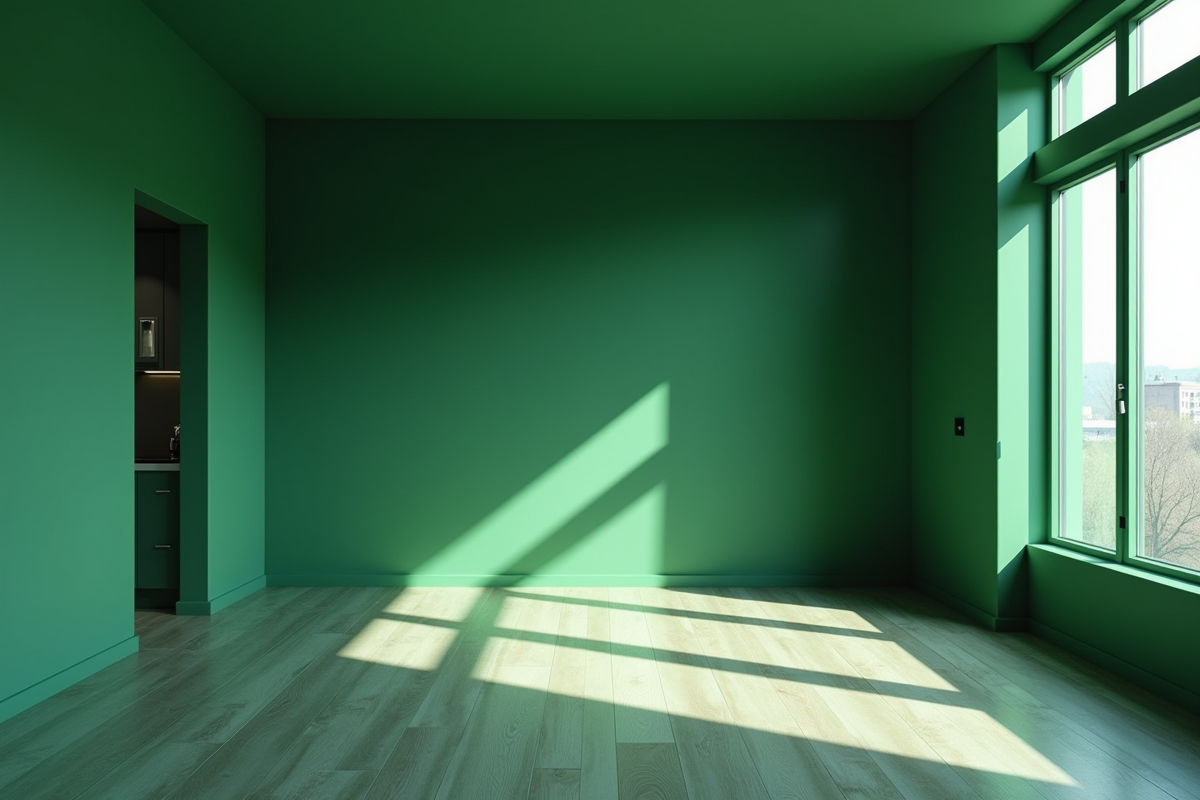 Salon et cuisine modernes vert foncé lumineux