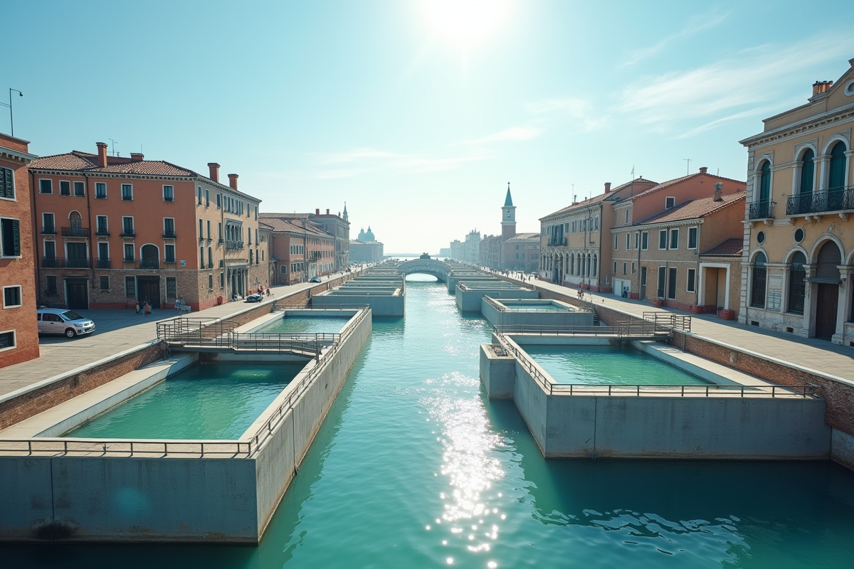 Station d'assainissement moderne à Venise avec bassins géométriques