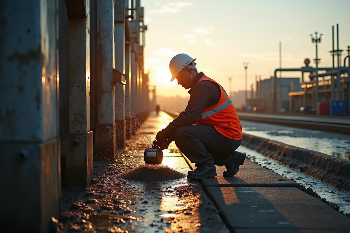Technicien en station d'épuration moderne avec équipement avancé